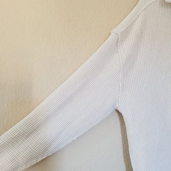 Aerie Sweater Womens XXS Beige Collared V-Neck Waffle Knit Oversized Long Sleeve - Picture 4 of 8